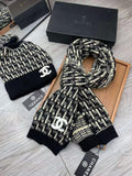 CHANEL Patterned Scarf & Beanie Set