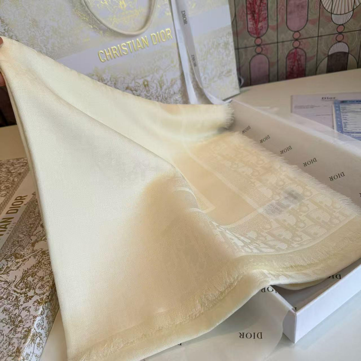 Dior Oblique Border Fringed Scarf