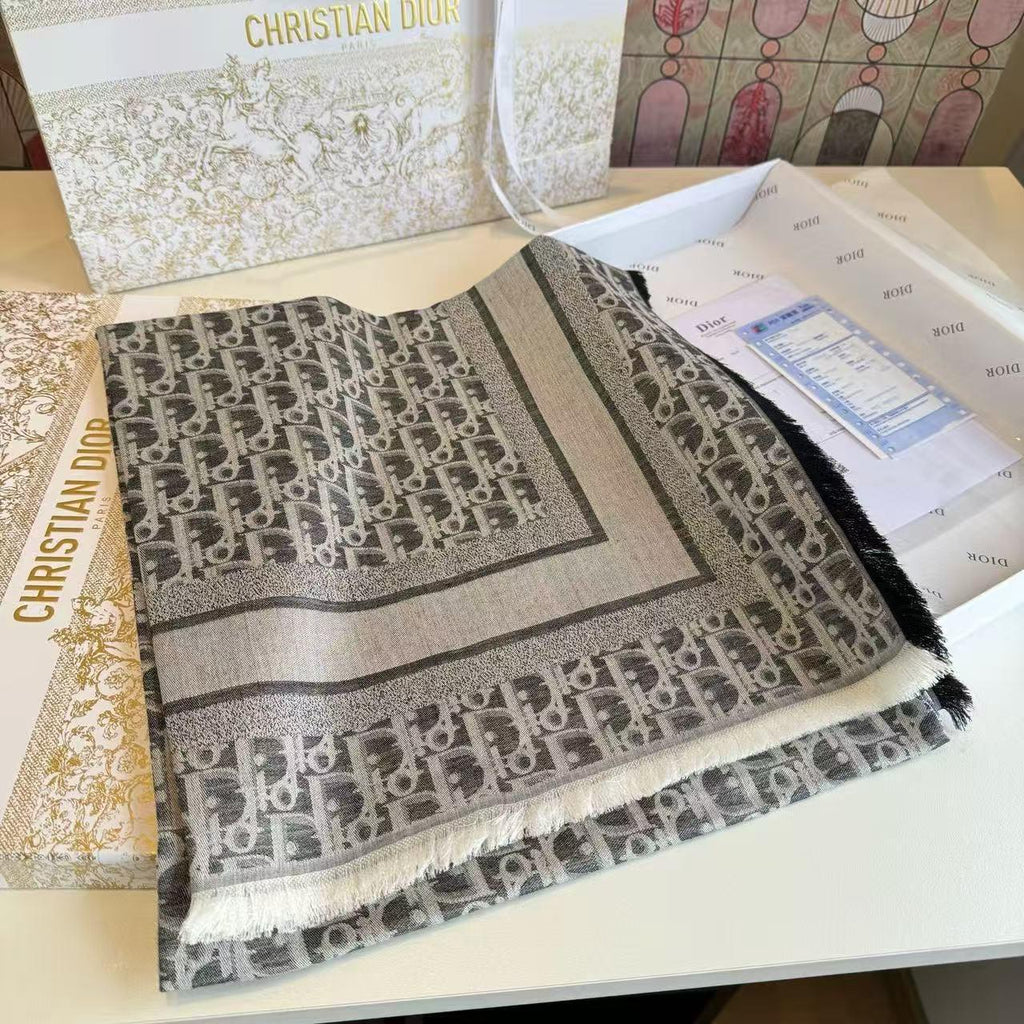 Dior Oblique Border Fringed Scarf