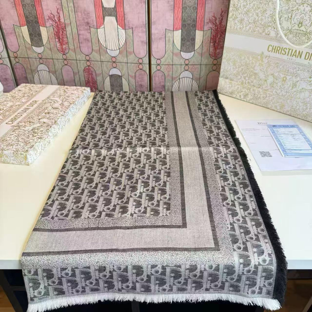Dior Oblique Border Fringed Scarf