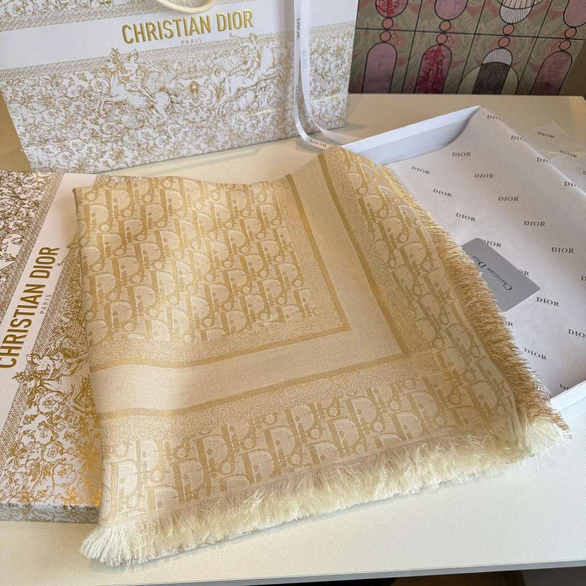 Dior Oblique Border Fringed Scarf