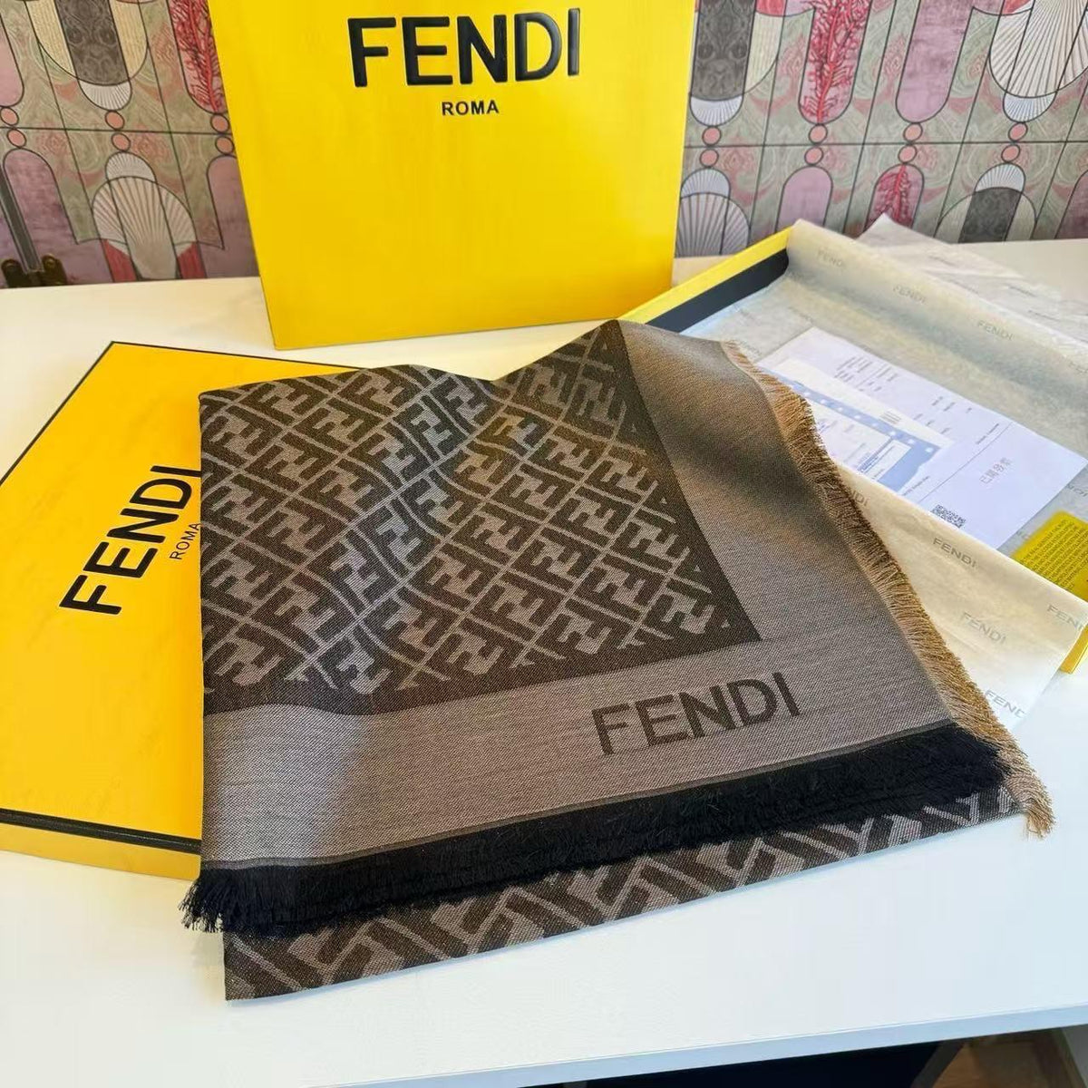 FENDI FF Border Scarf