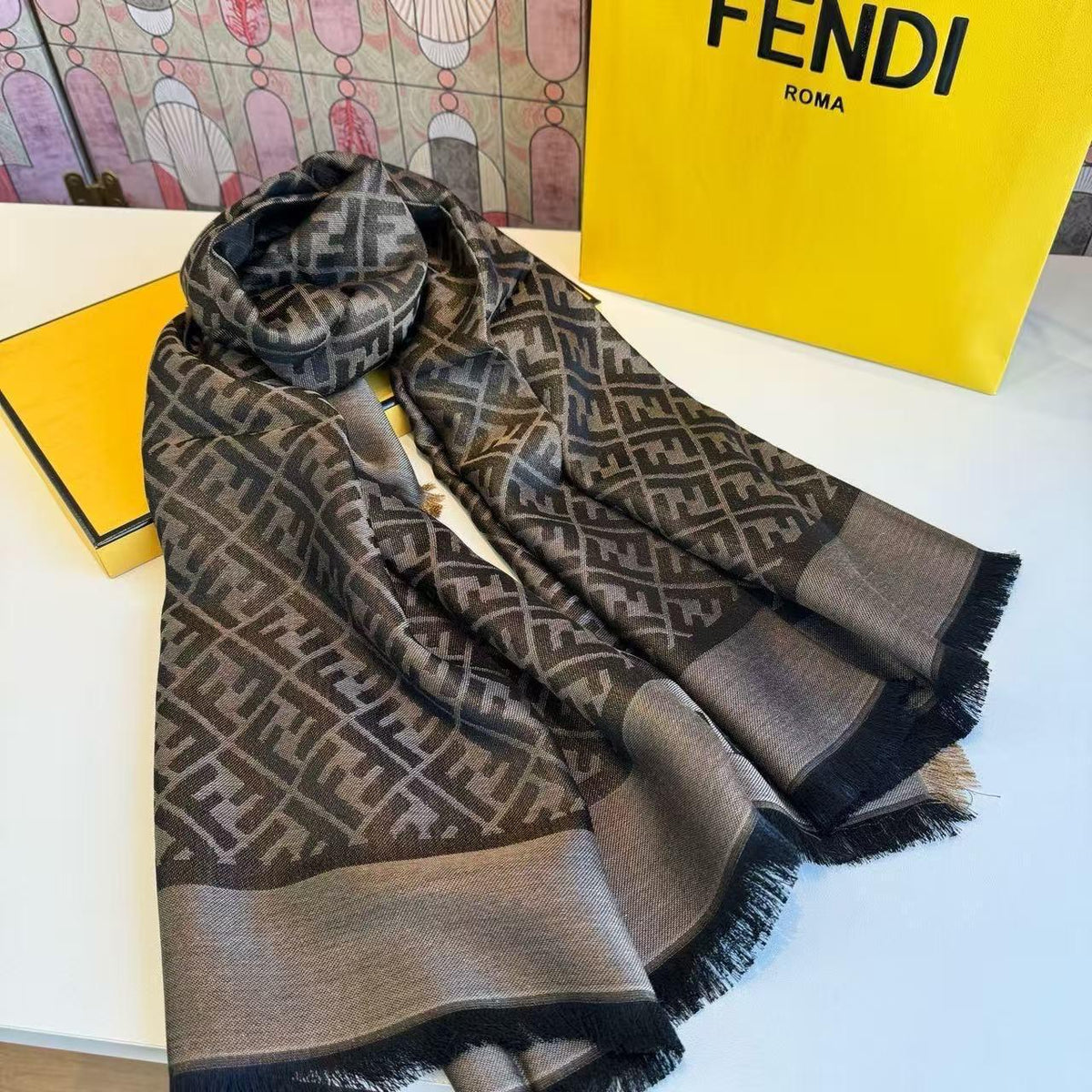 FENDI FF Border Scarf
