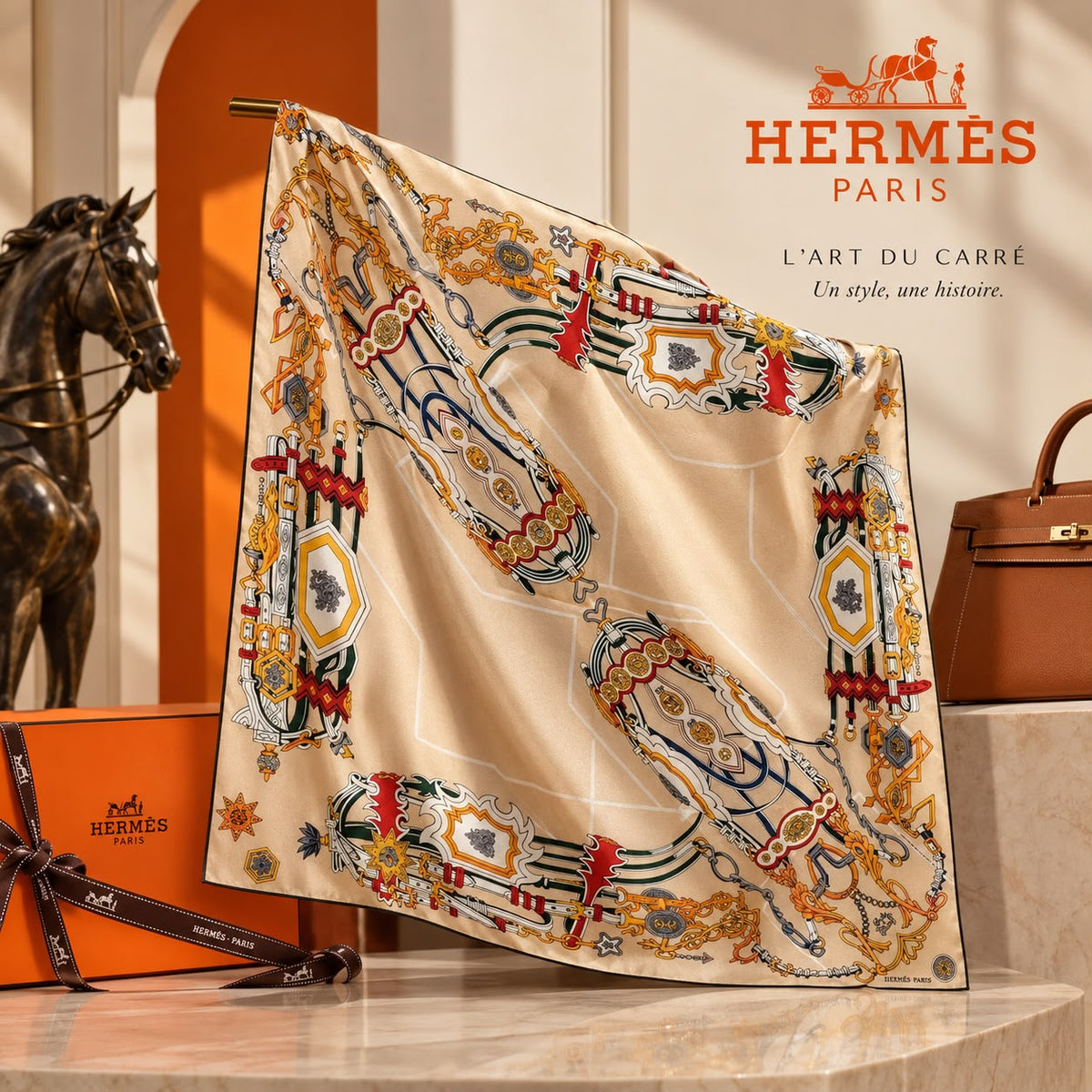 Hermès Ornate Chain Square Scarf