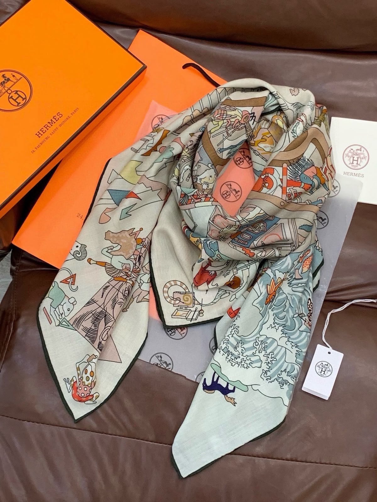 Hermès Illustrated Map Square Scarf
