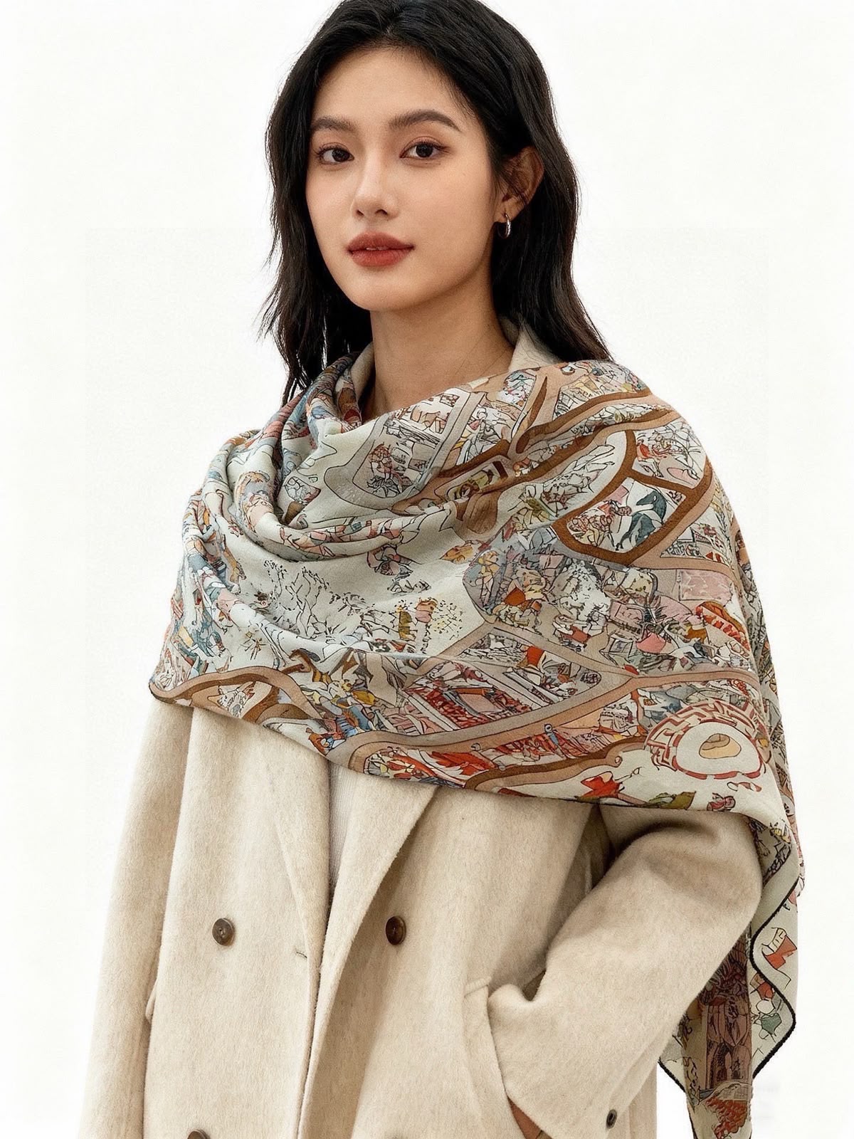Hermès Illustrated Map Square Scarf