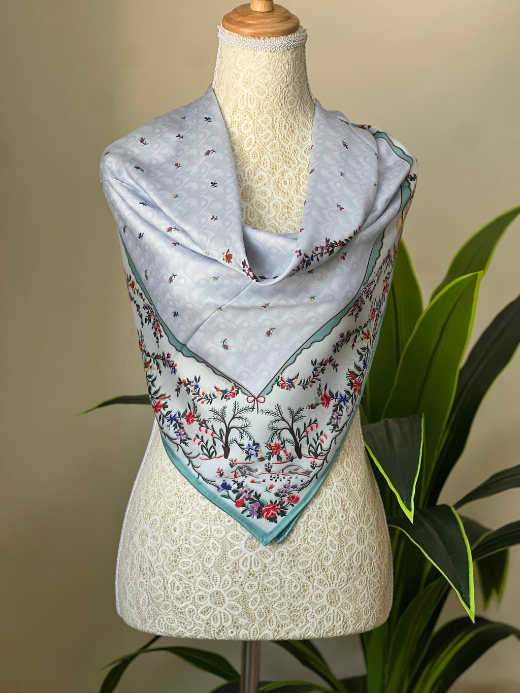Dior Turquoise Border Floral Scarf