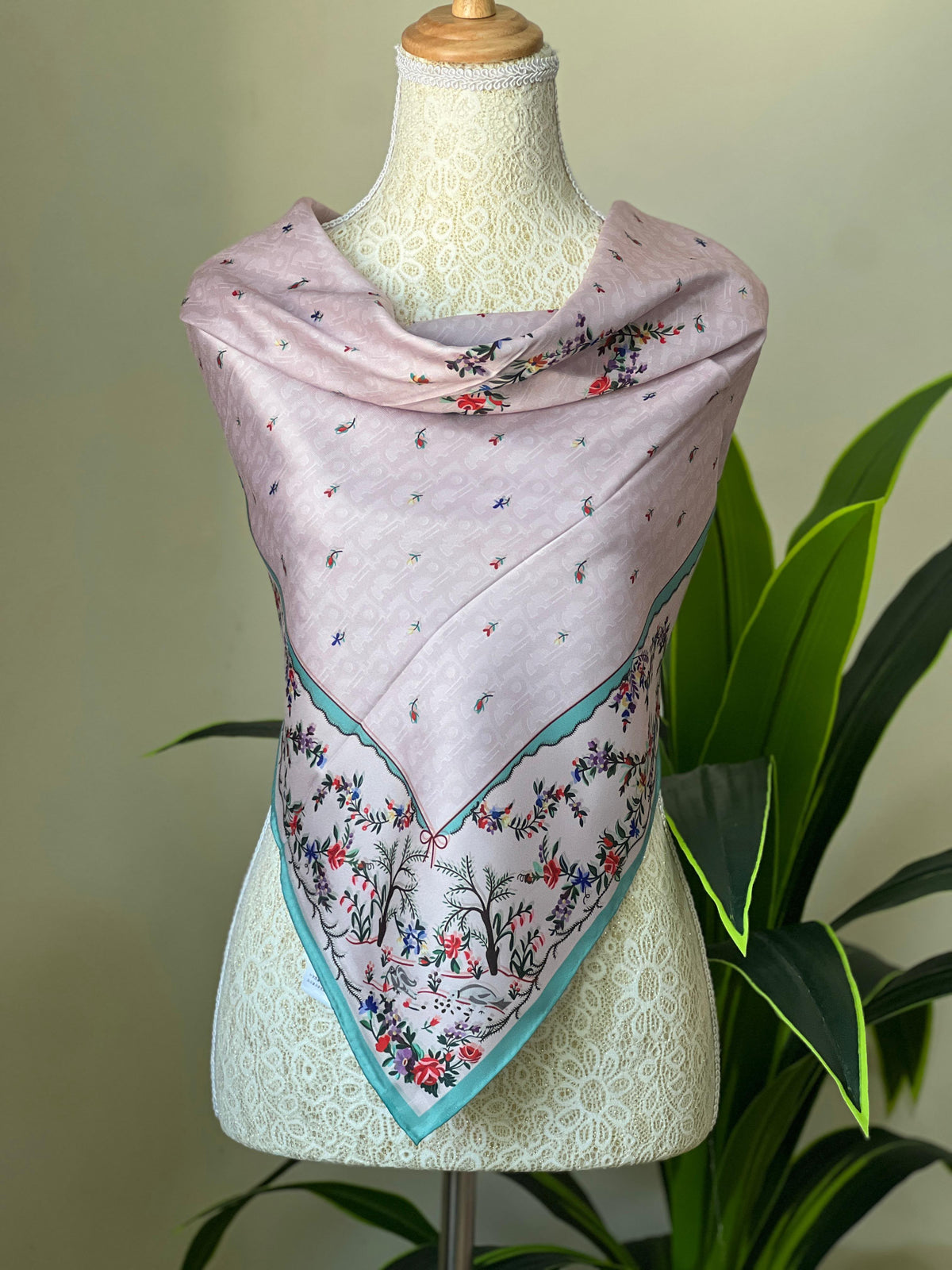 Dior Turquoise Border Floral Scarf
