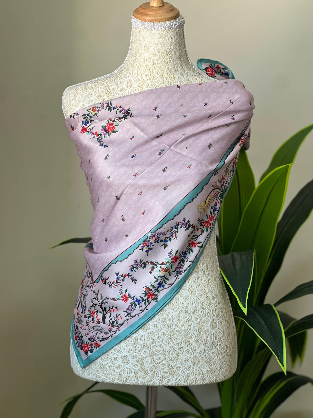 Dior Turquoise Border Floral Scarf