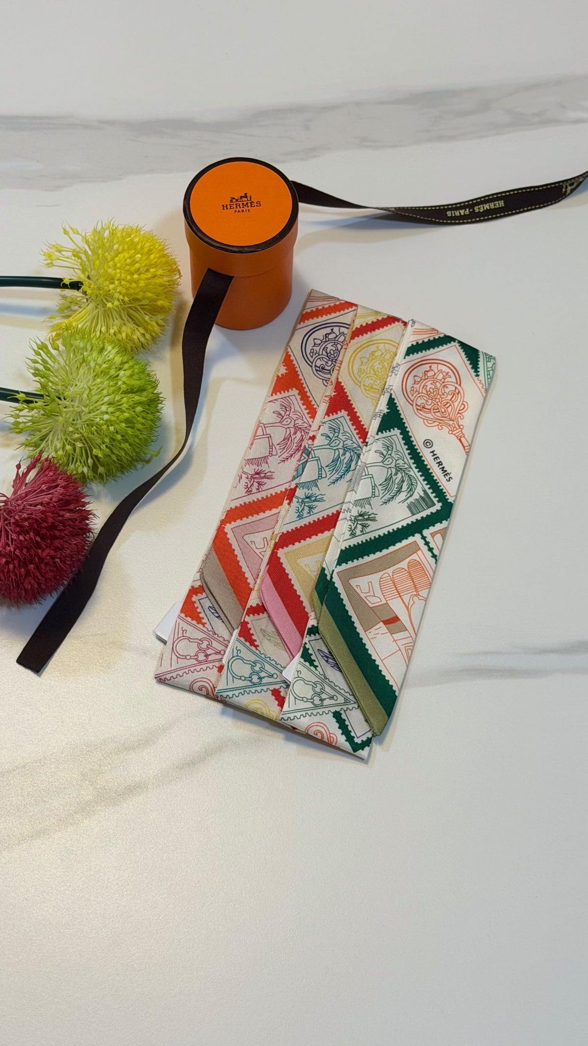 Hermès Stamp Print Twilly Scarf