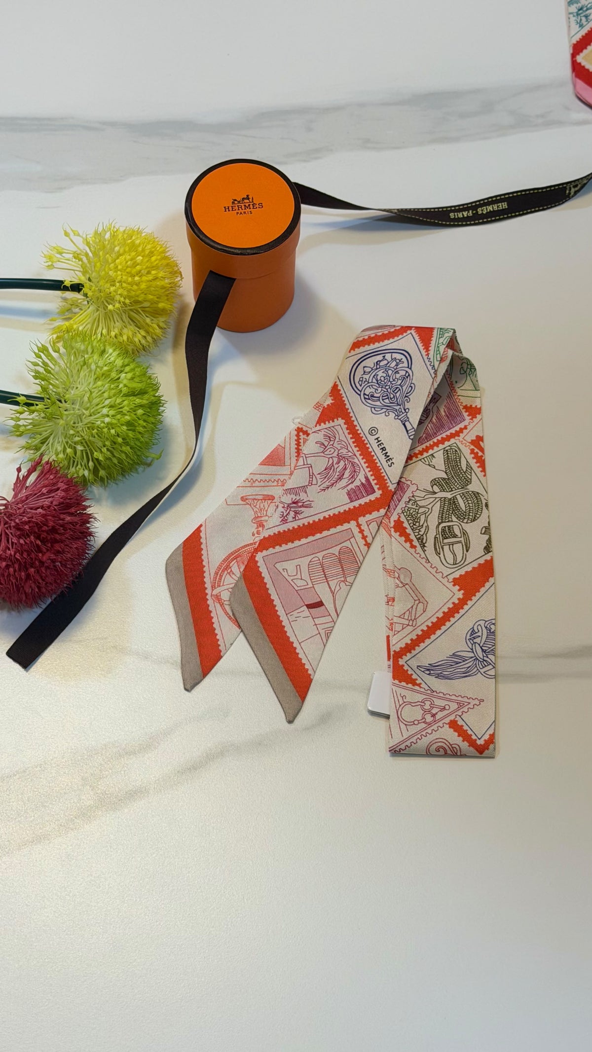 Hermès Stamp Print Twilly Scarf