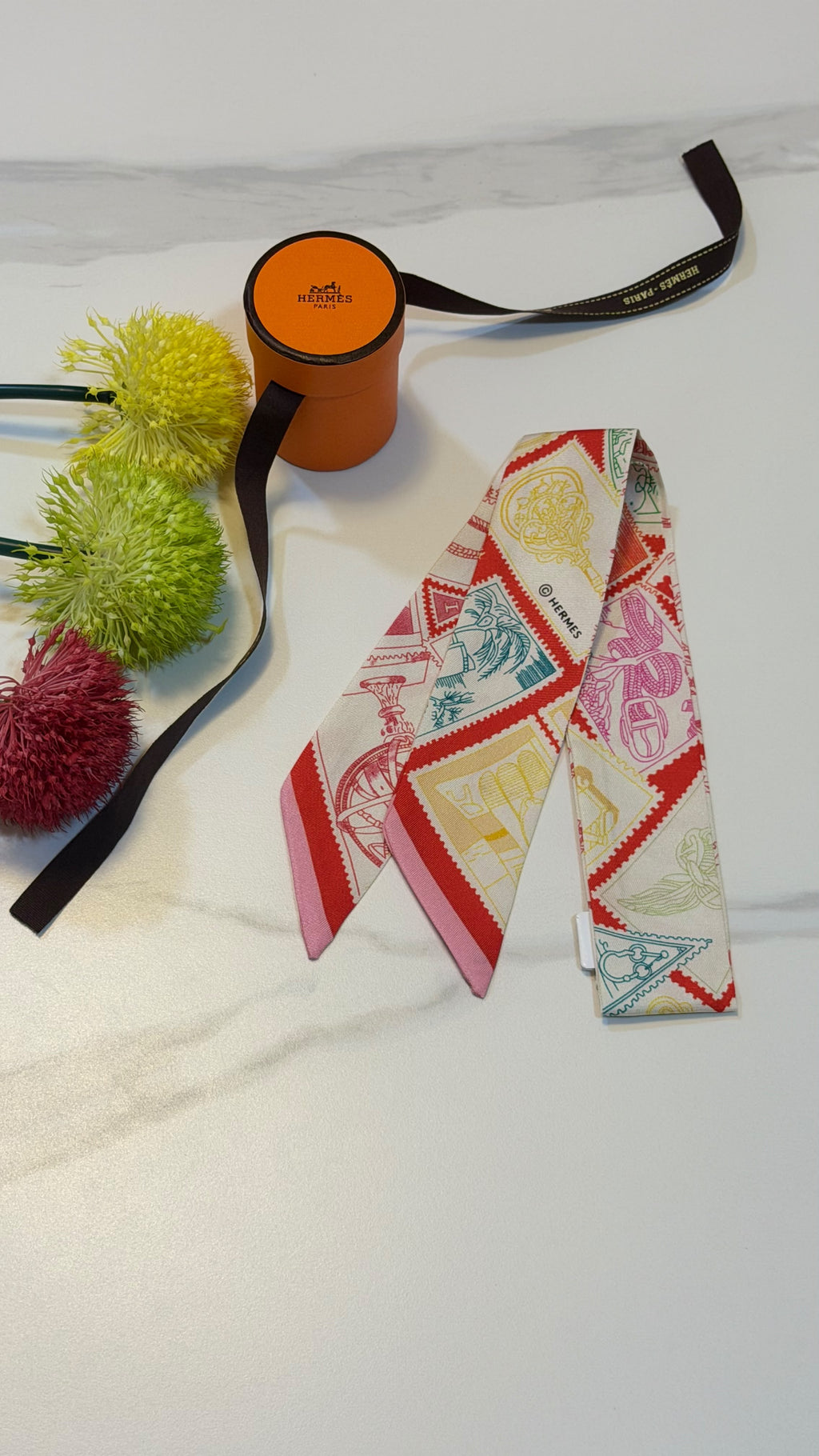 Hermès Stamp Print Twilly Scarf