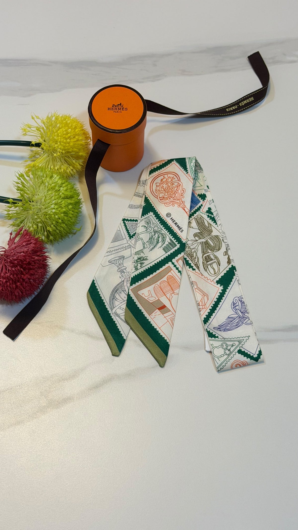 Hermès Stamp Print Twilly Scarf