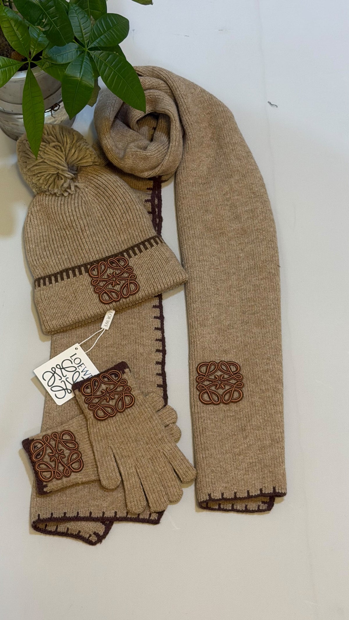 LOEWE Pom Pom Scarf Beanie & Gloves Set