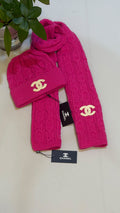 CHANEL Textured Scarf & Beanie Set