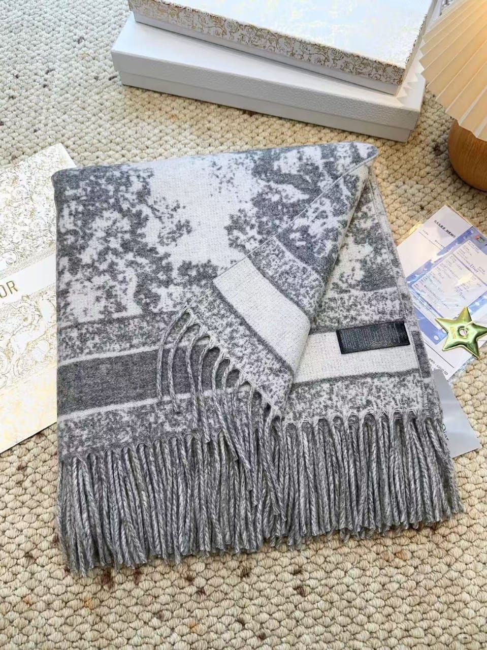 Dior Toile Landscape Fringed Shawl