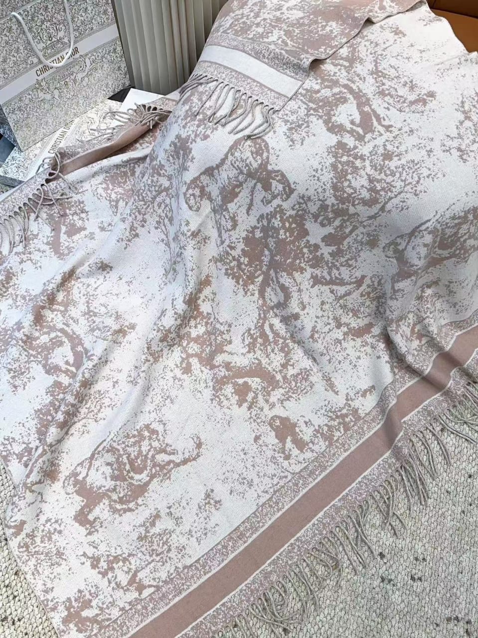 Dior Toile Landscape Fringed Shawl