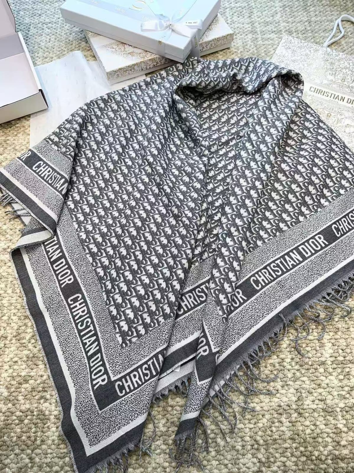 Dior Oblique Wide Fringed Shawl