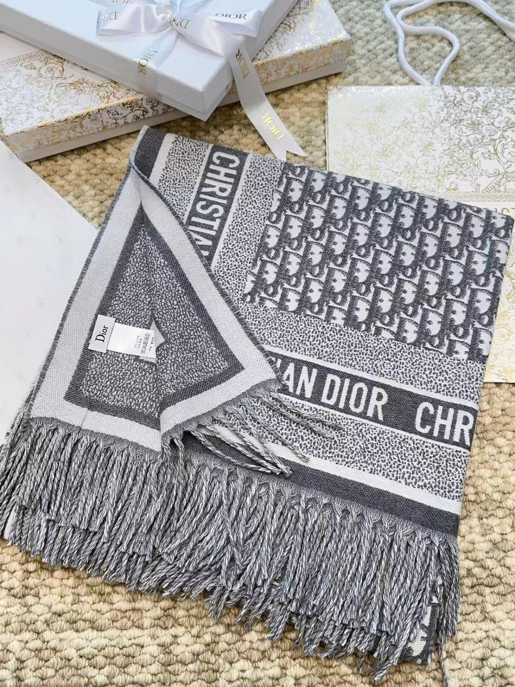 Dior Oblique Wide Fringed Shawl