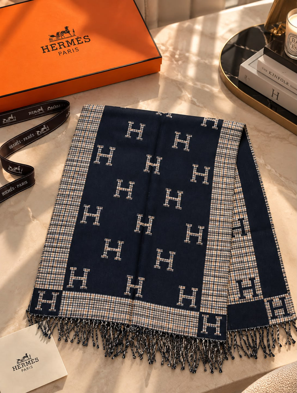 Hermès H Check Border Scarf
