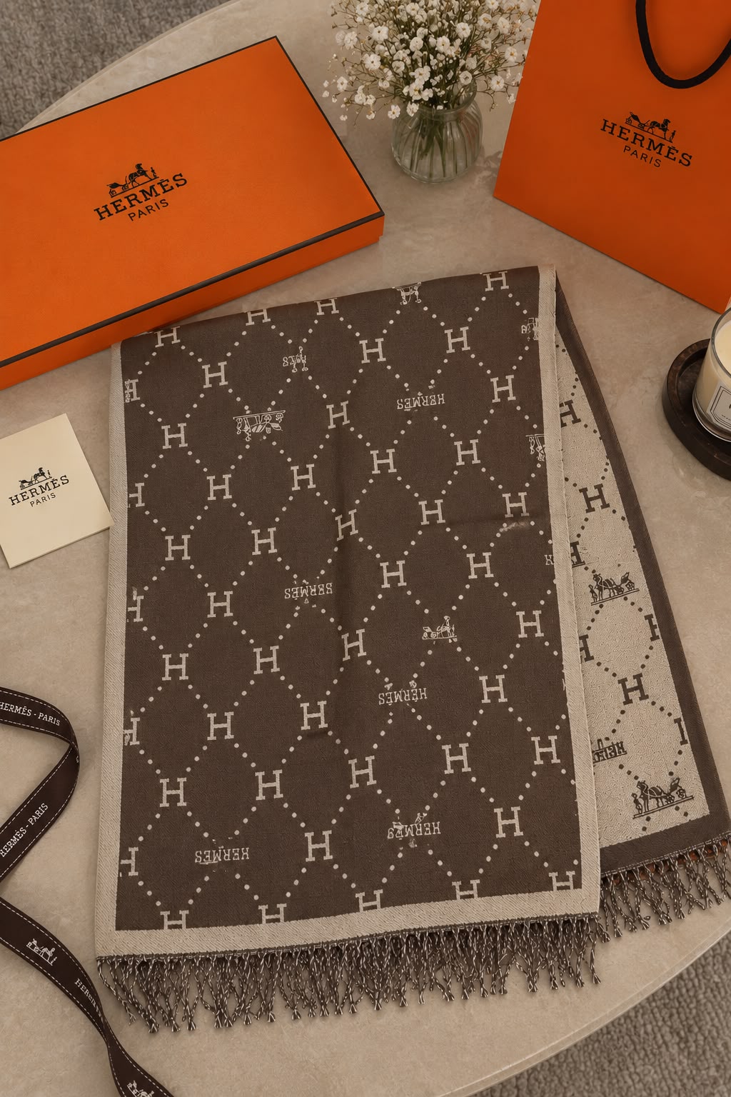 Hermès H Check Border Scarf