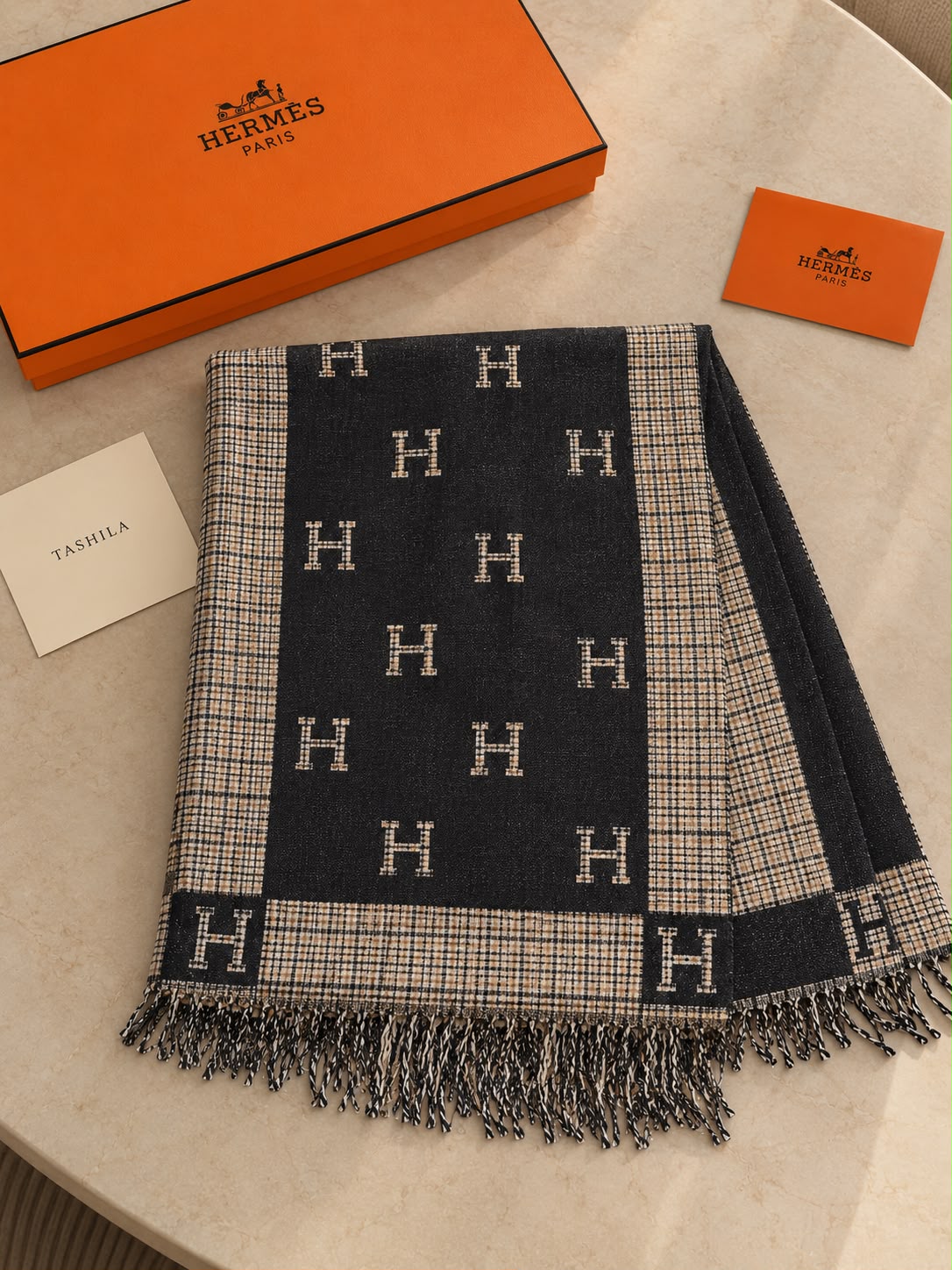Hermès H Diamond Fringed Scarf