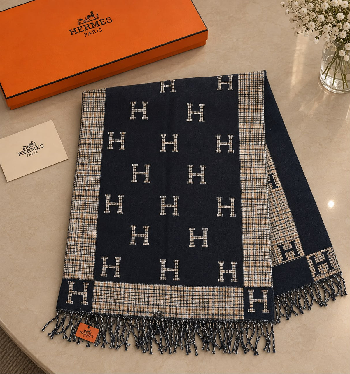 Hermès H Check Border Scarf
