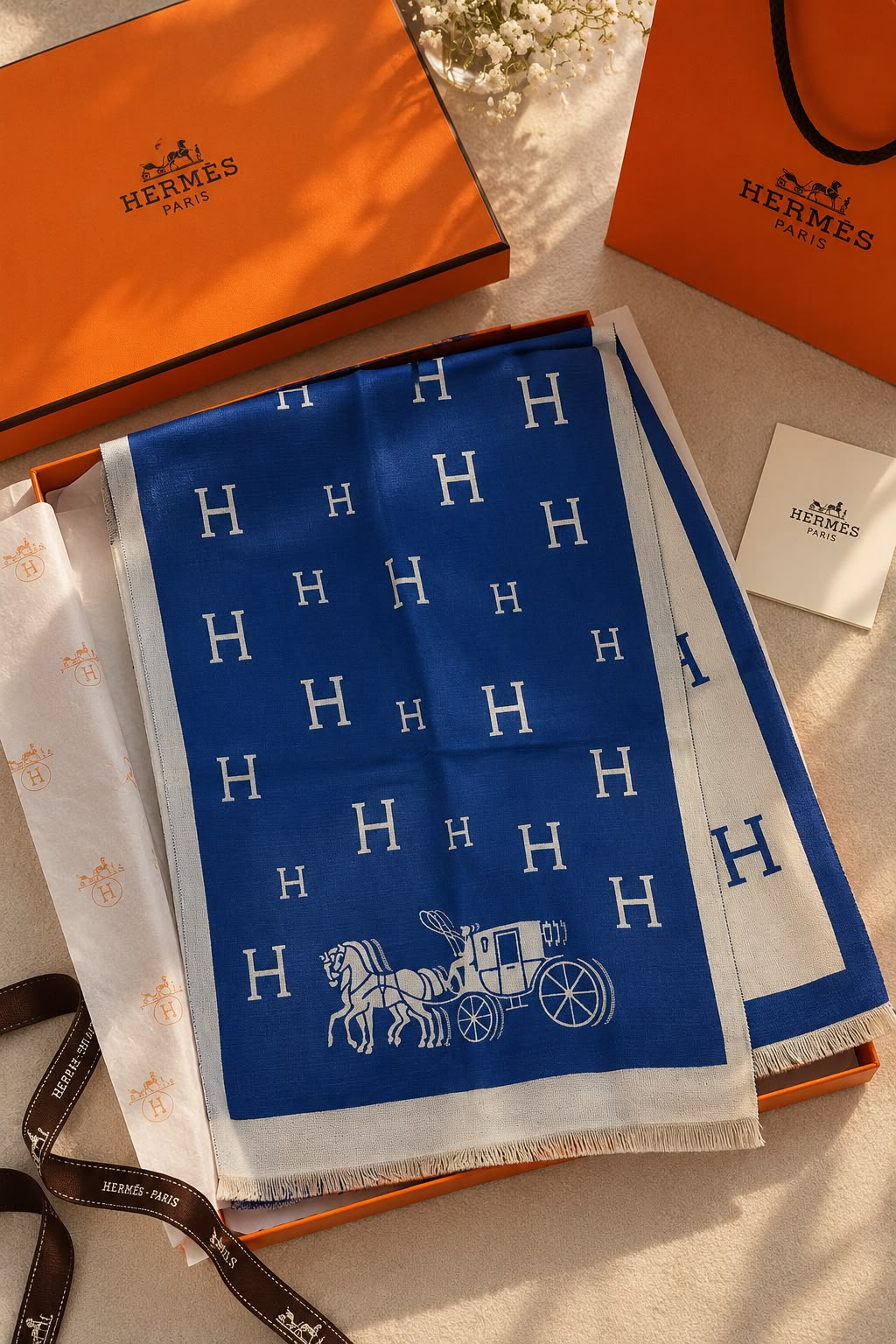 Hermès H Carriage Border Scarf