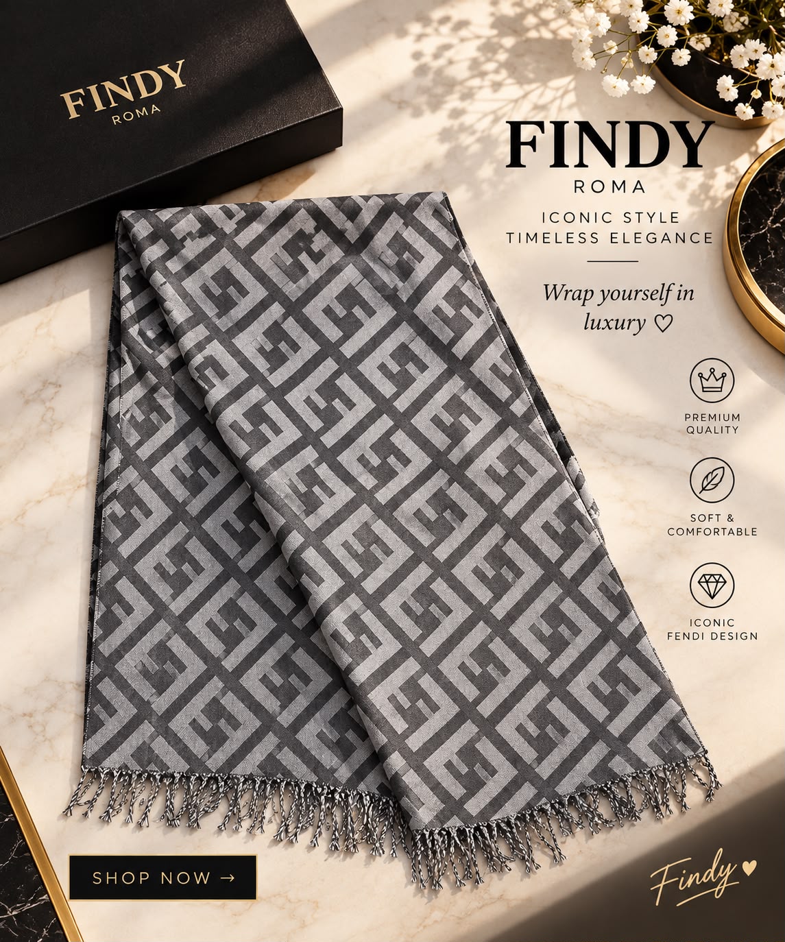 FENDI Classic FF Fringed Scarf