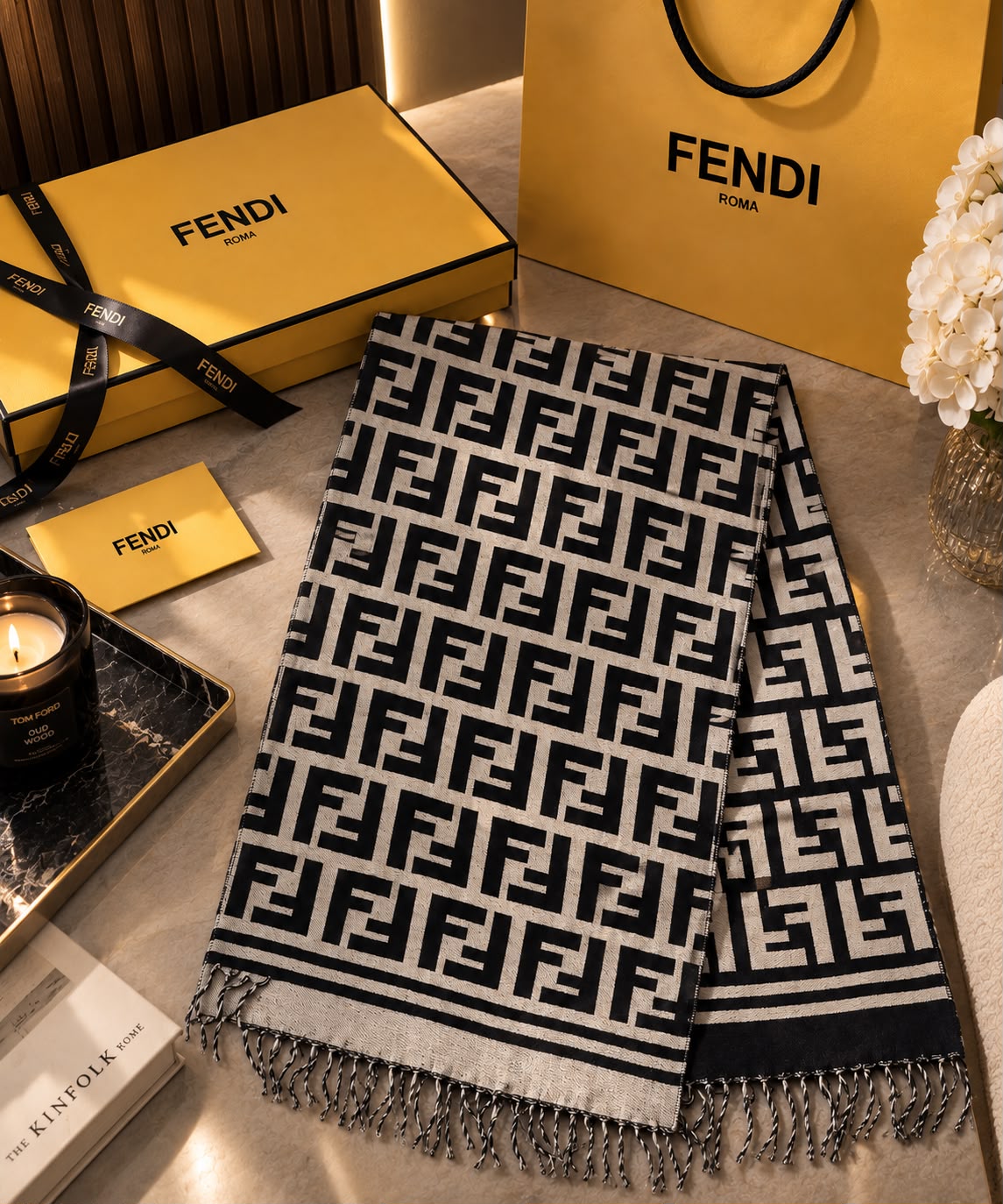 FENDI FF Diamond Panel Scarf