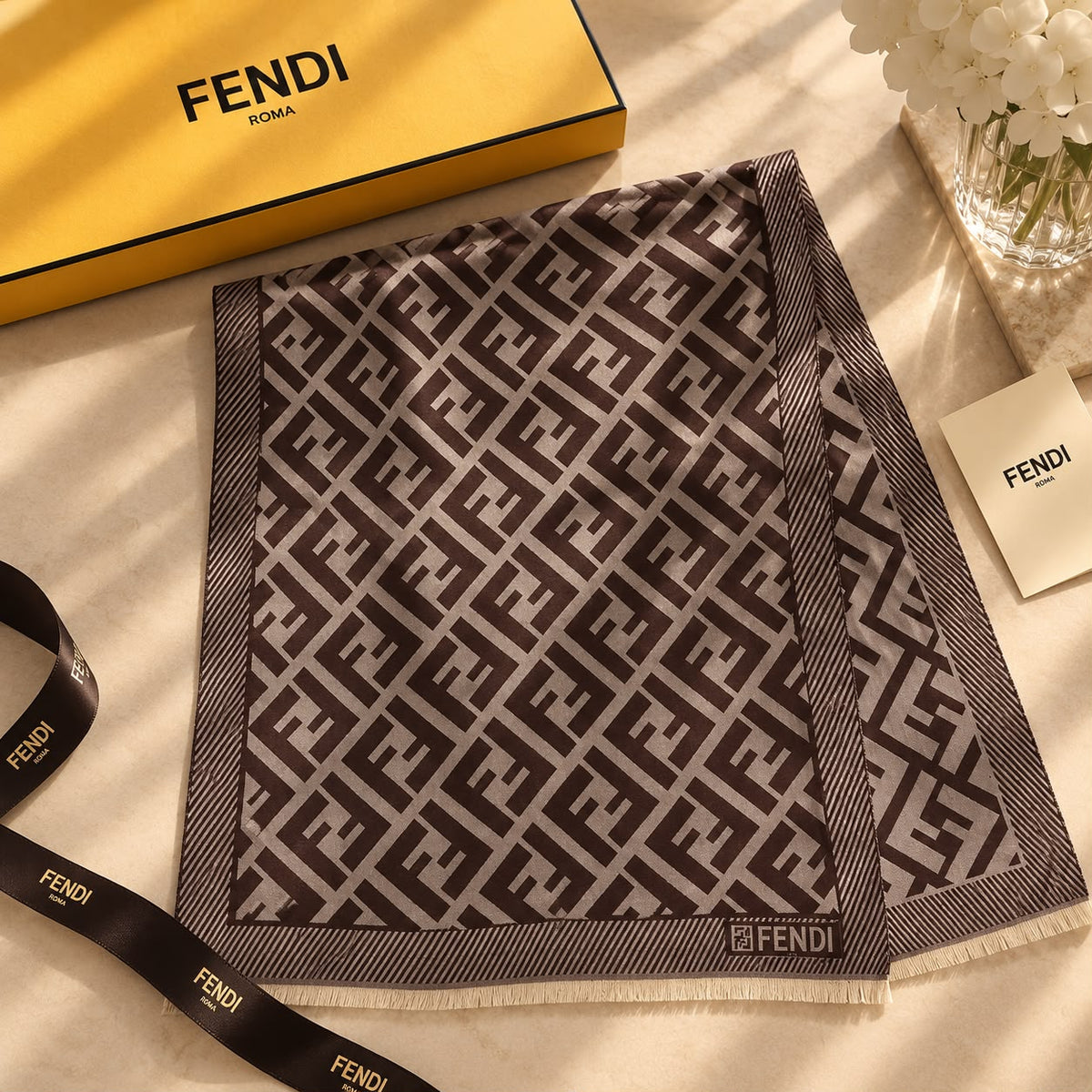 FENDI Diagonal FF Border Scarf