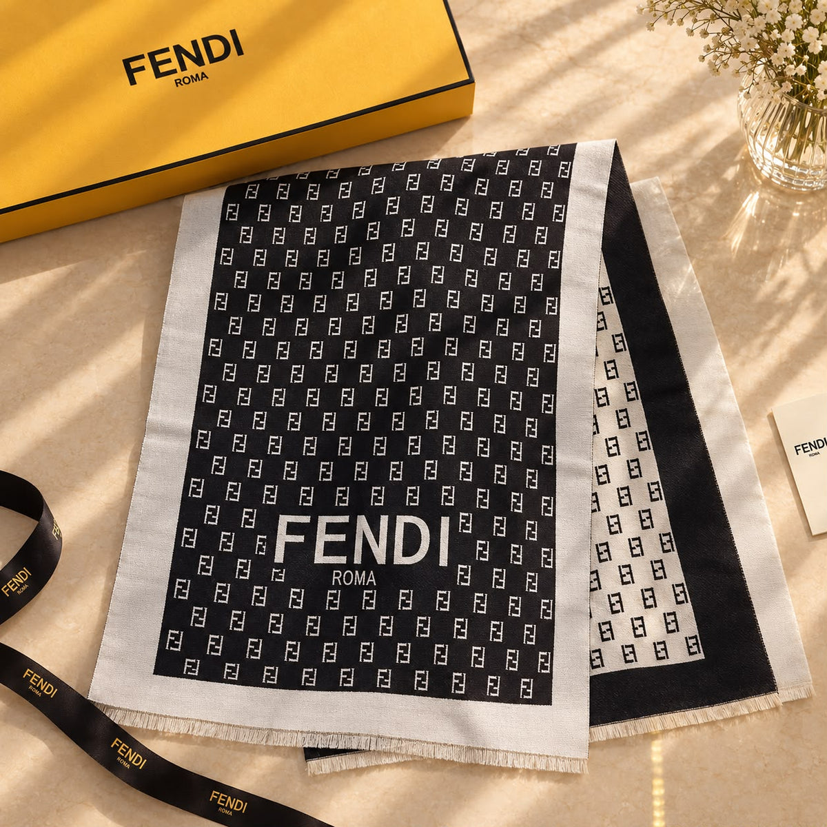 FENDI Diagonal FF Border Scarf