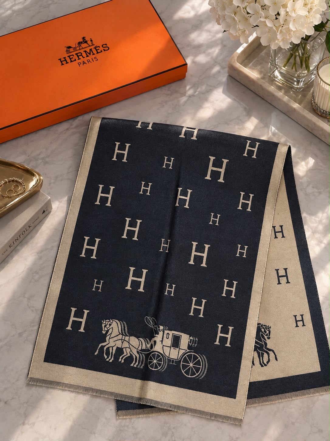 Hermès Twin Horse Border Scarf