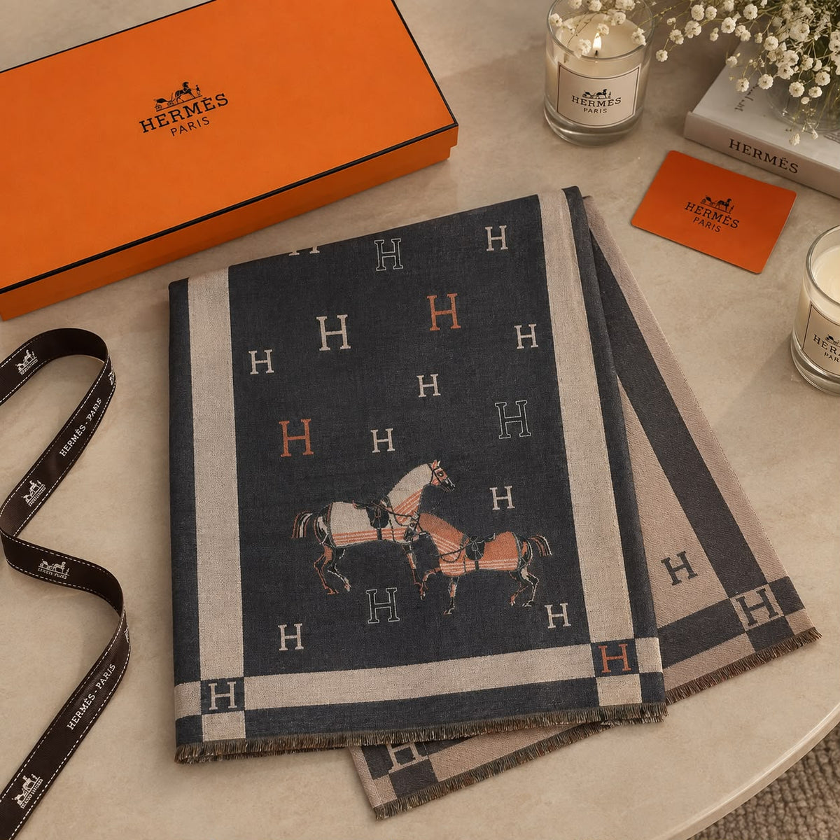 Hermès H Carriage Border Scarf