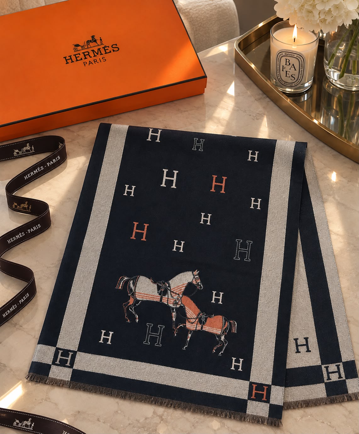 Hermès Twin Horse Border Scarf