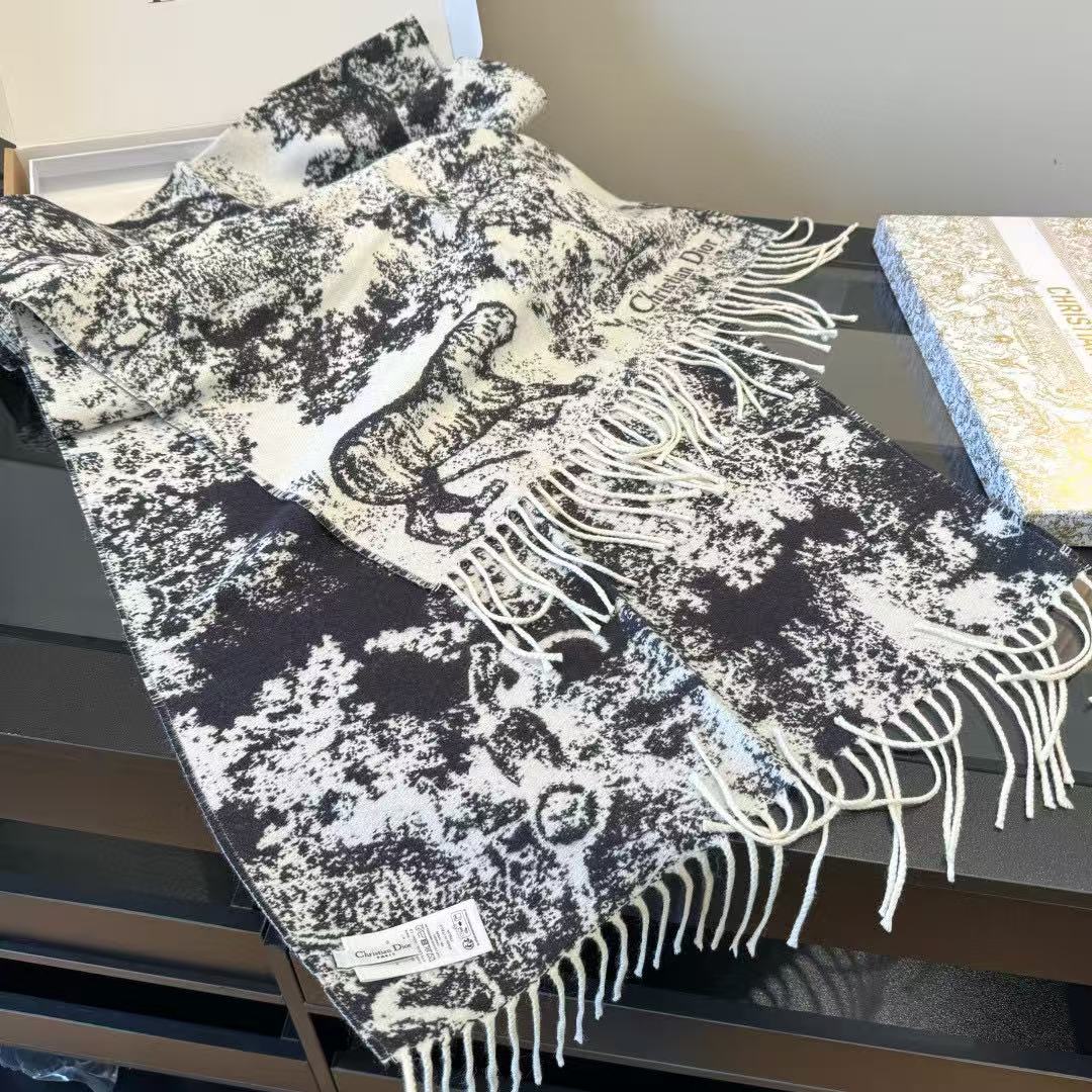 Dior Toile Fringed Scarf