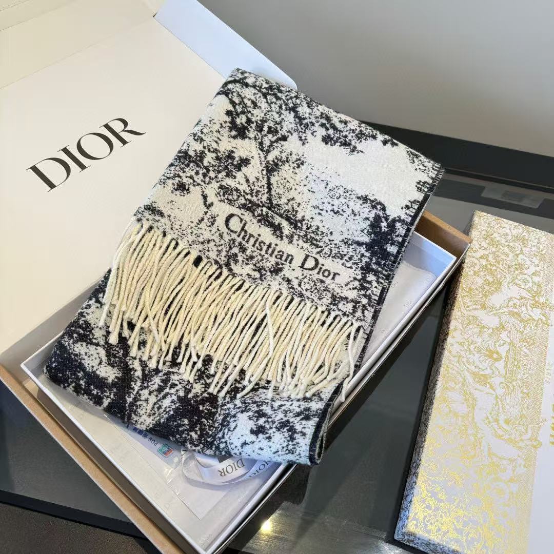 Dior Toile Fringed Scarf