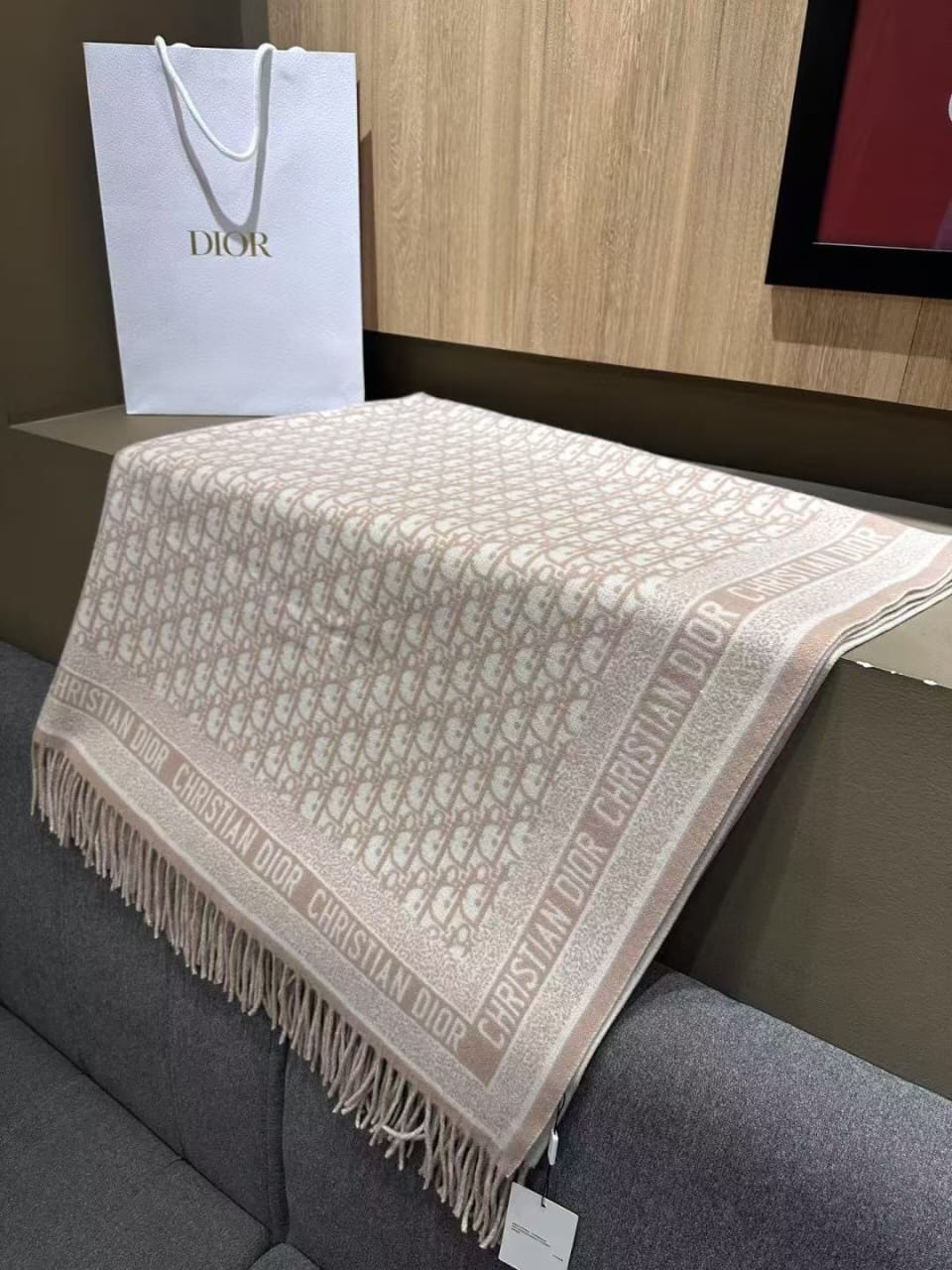 Dior Oblique Wide Fringed Shawl