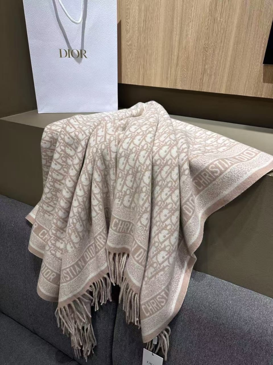Dior Oblique Wide Fringed Shawl