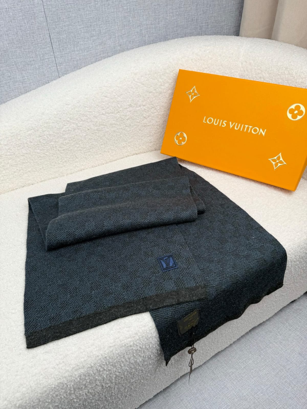 LV Tonal Check Logo Patch Scarf
