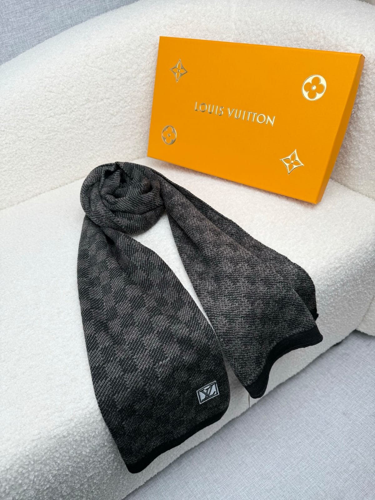 LV Tonal Check Logo Patch Scarf