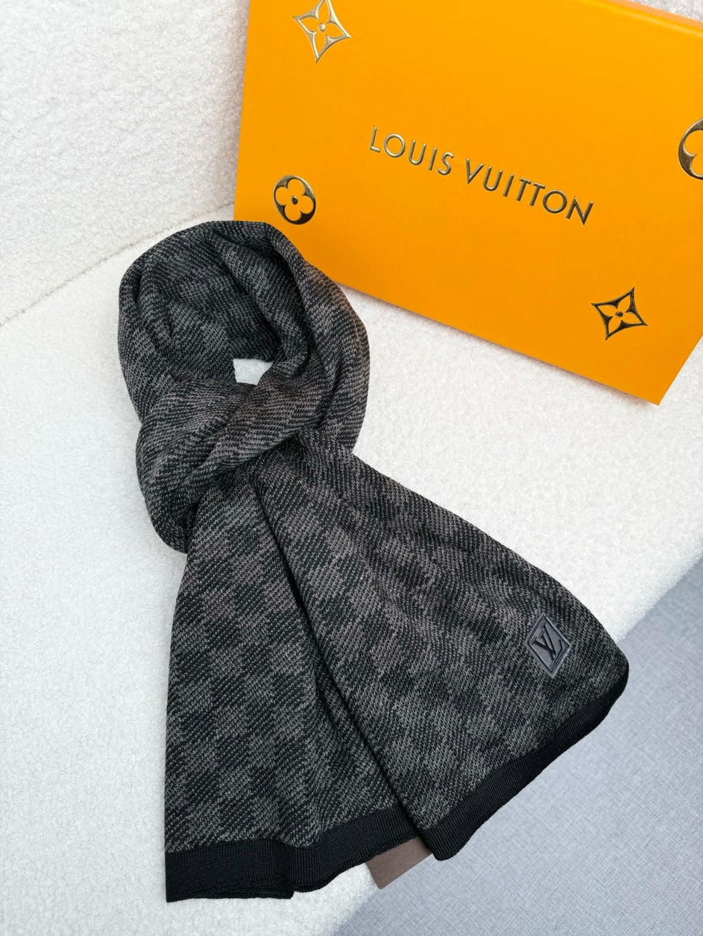 LV Tonal Check Logo Patch Scarf