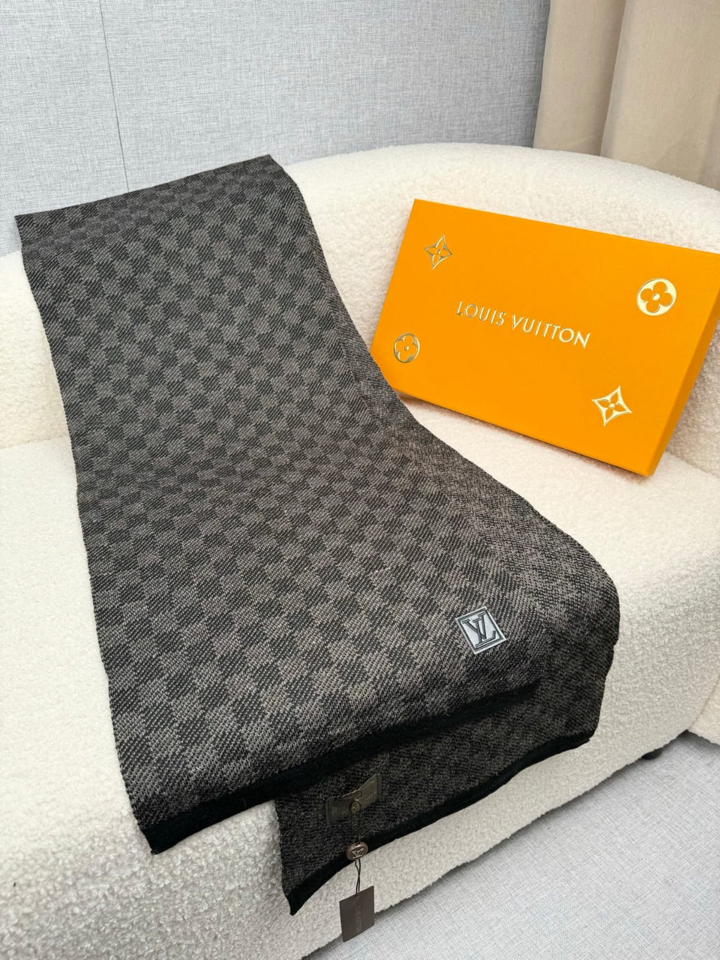 LV Tonal Check Logo Patch Scarf
