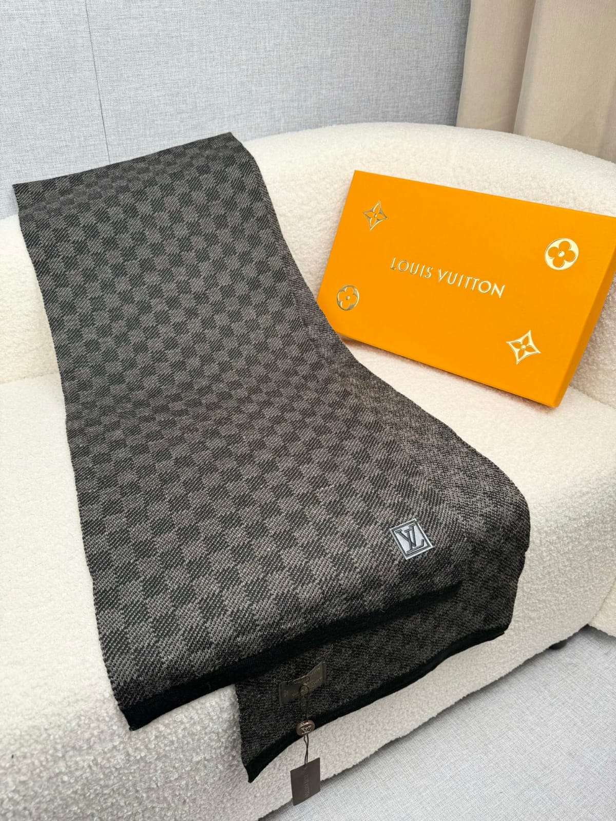 LV Tonal Check Logo Patch Scarf