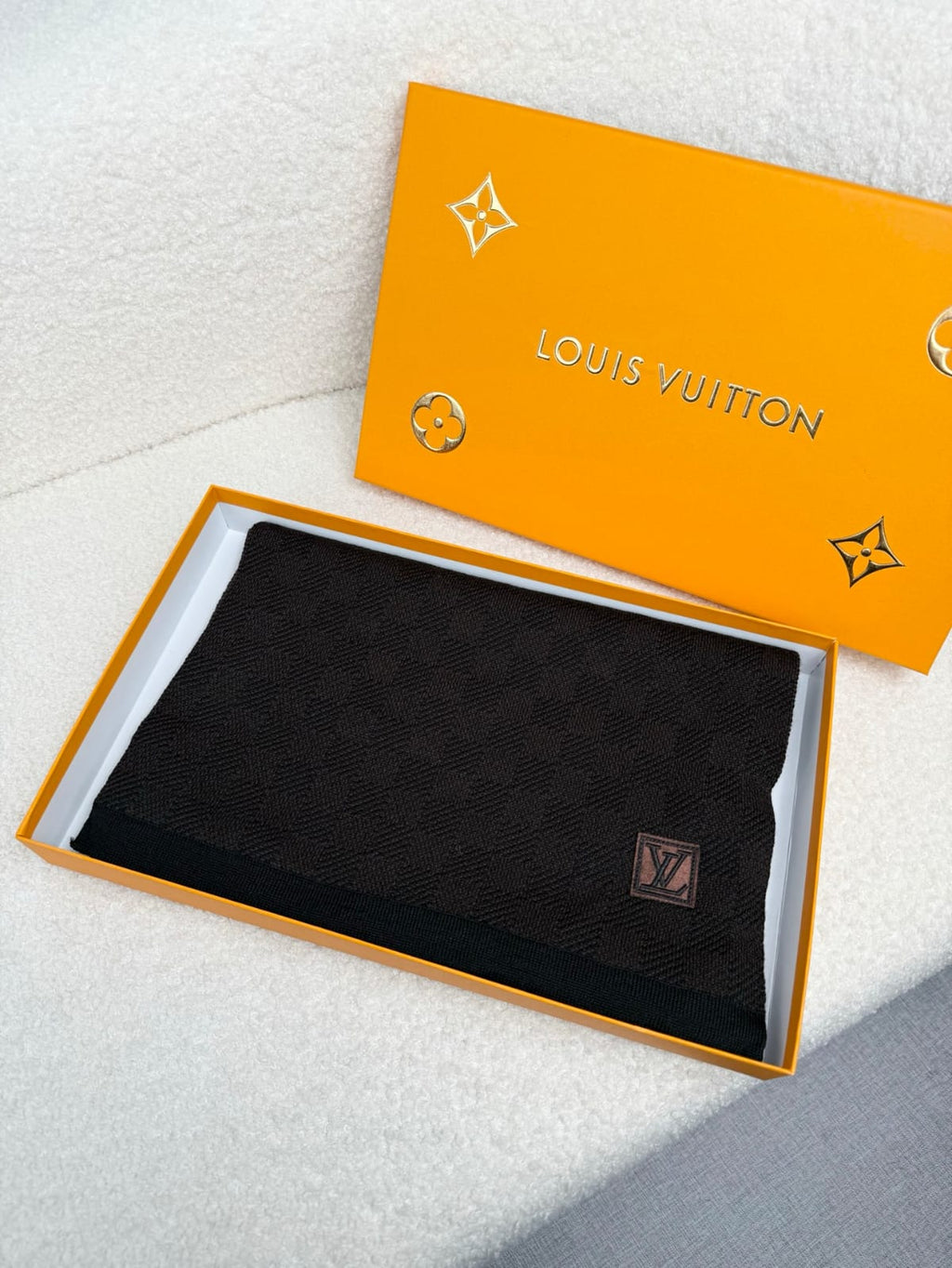 LV Tonal Check Logo Patch Scarf