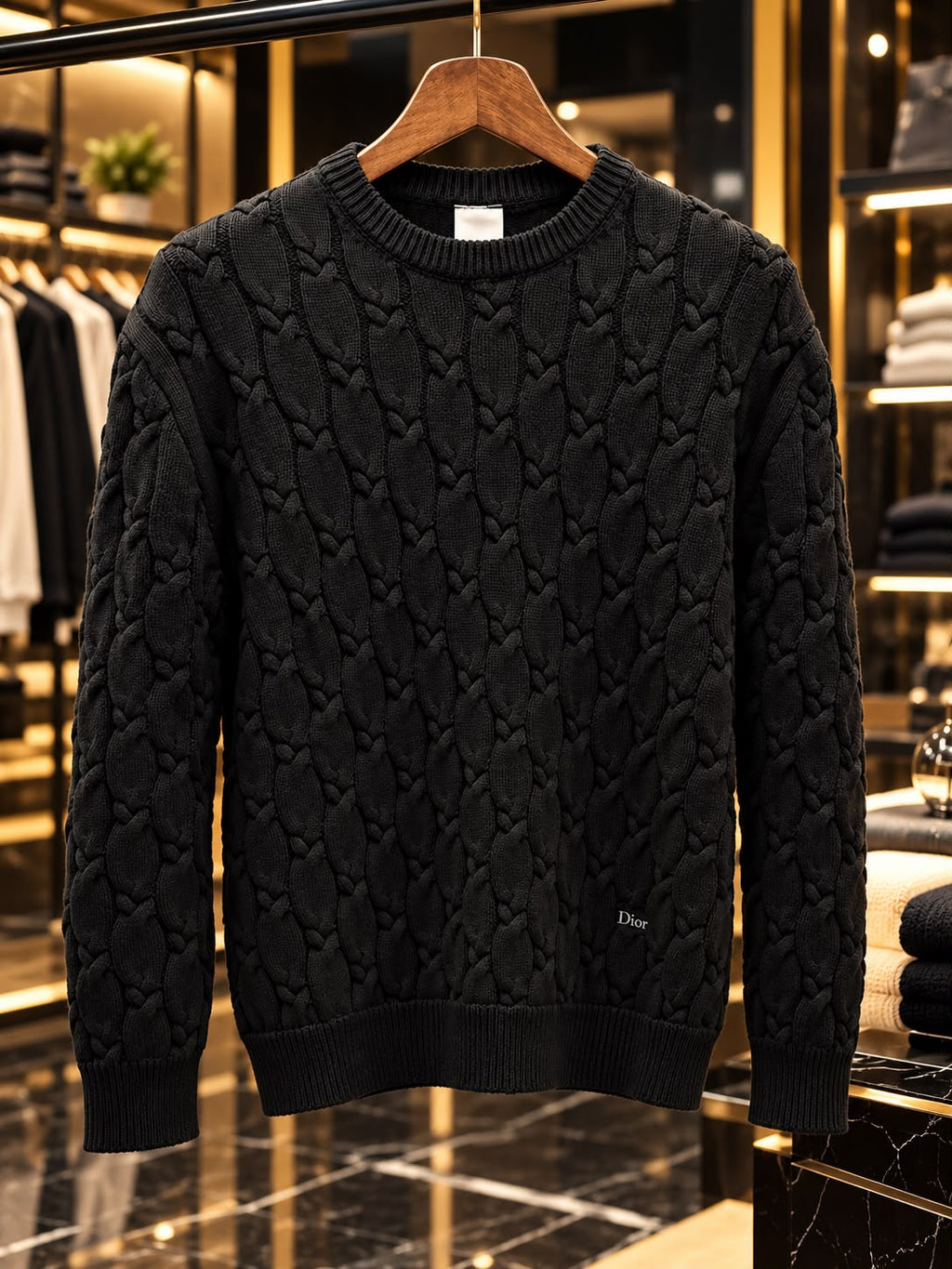 Dior Cable Knit Crew Neck Sweater