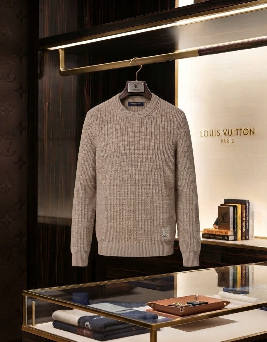 LV Textured Hem Logo Crew Neck Sweater