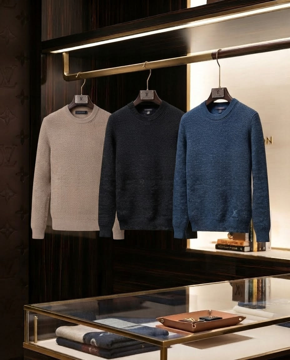 LV Textured Hem Logo Crew Neck Sweater