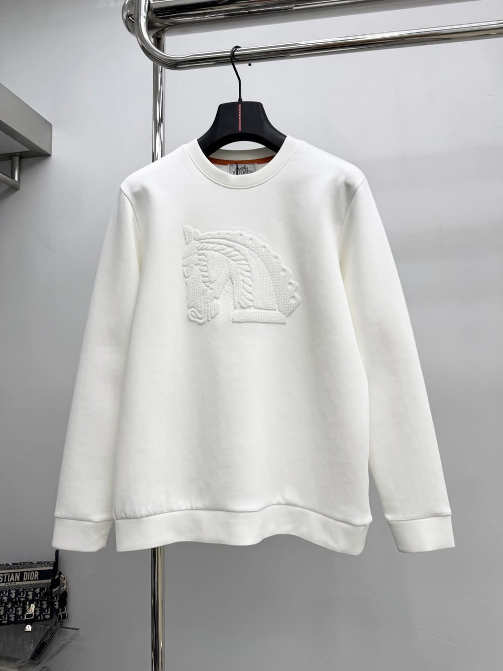 HERMES White Embroidered Horse Crewneck Sweatshirt