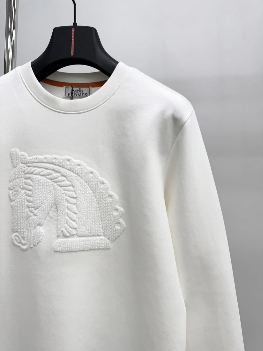 HERMES White Embroidered Horse Crewneck Sweatshirt